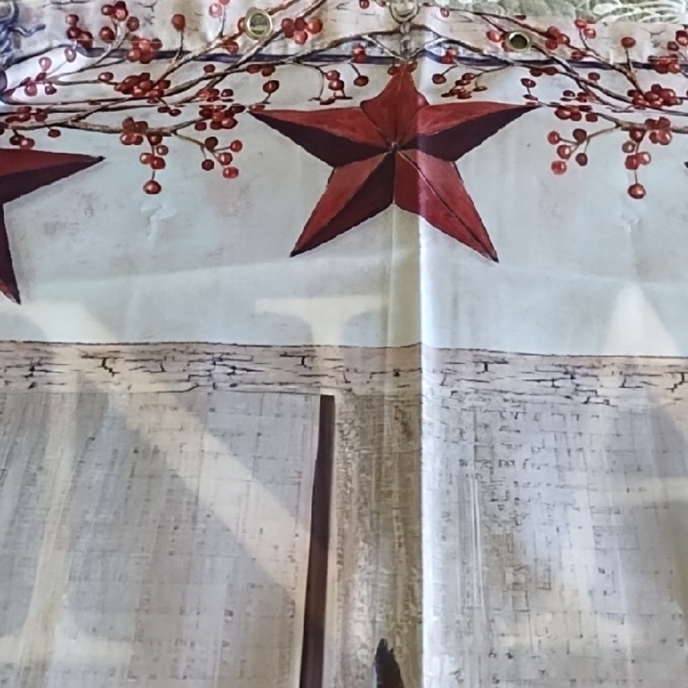 Star Shower Country Curtain Panel in Red and Cream Nylon Material